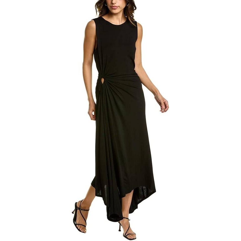 Ted Baker Giulia Black Ruched Asymmetrical Hem Midi Dress Size 2 Small - Picture 2 of 9